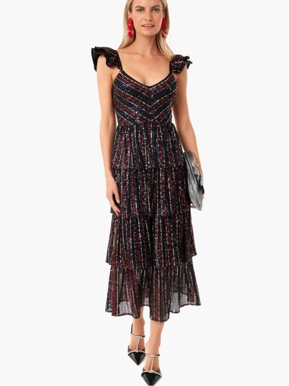 SAYLOR Quintana Ruffle Sequin Tiered Cocktail Dress